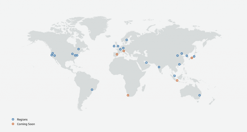 AWS Regions shown on a global map