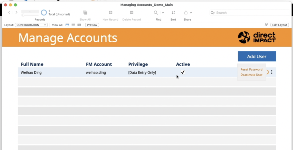 User interface showing all accounts in a solution